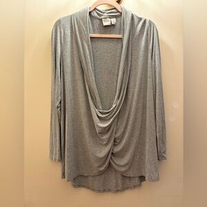 Chico’s Gray Twist Front LS Top Tunic Blouse Sz 2 Large